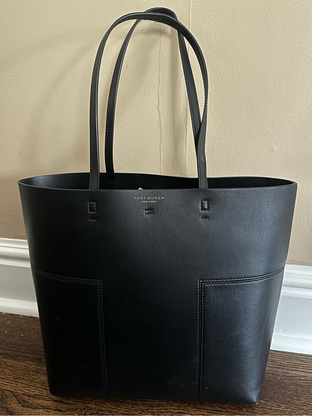 Tory Burch Black Leather Tote with Zip Pouch